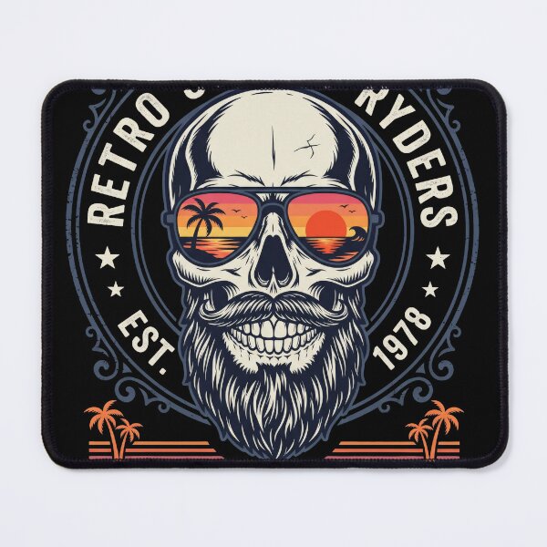 Item preview, Retro Sunset Ryders Bearded Skull Beach designed and sold by seven things shop.