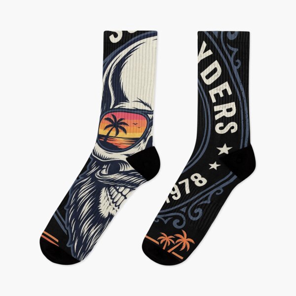 Item preview, Retro Sunset Ryders Bearded Skull Beach designed and sold by seven things shop.