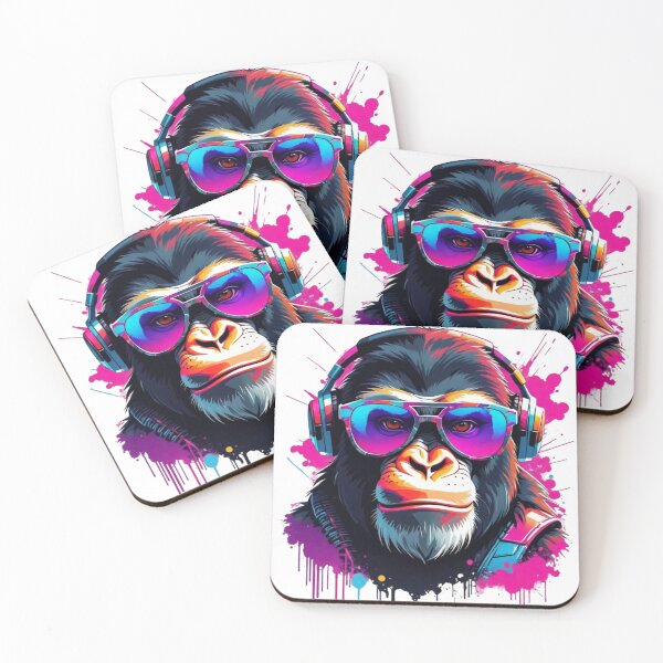 Item preview, Cyberpunk DJ Gorilla T-Shirt | Neon Music Ape with Headphones Tee | Retro Street Art Apparel designed and sold by GAO Art Design.
