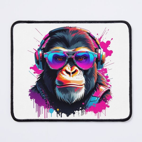 Item preview, Cyberpunk DJ Gorilla T-Shirt | Neon Music Ape with Headphones Tee | Retro Street Art Apparel designed and sold by GAO Art Design.