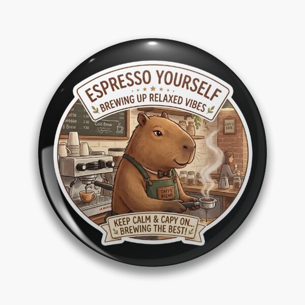 Item preview, "Espresso Yourself" Capybara Barista Coffee Sticker designed and sold by AbsCrewStore.
