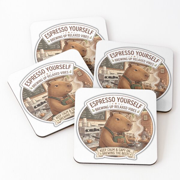 Item preview, "Espresso Yourself" Capybara Barista Coffee Sticker designed and sold by AbsCrewStore.