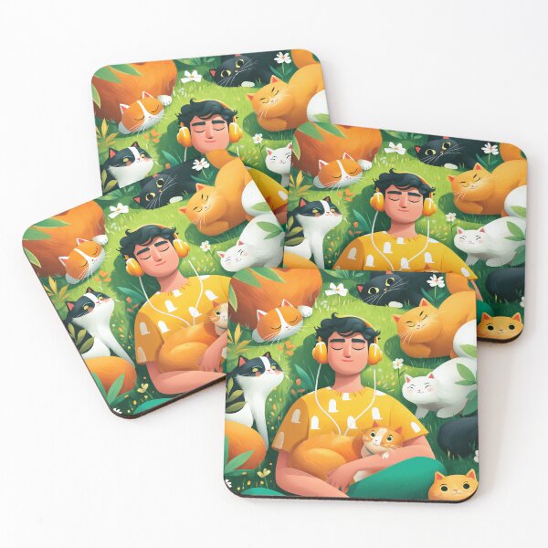 Item preview, Cozy Lofi Boy Chilling with Cute Cats designed and sold by AMIDATORA.