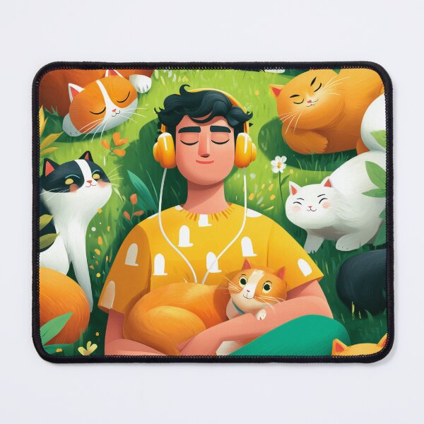 Item preview, Cozy Lofi Boy Chilling with Cute Cats designed and sold by AMIDATORA.