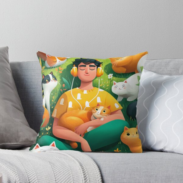 Item preview, Cozy Lofi Boy Chilling with Cute Cats designed and sold by AMIDATORA.