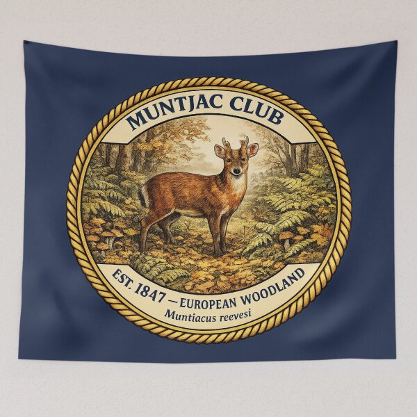 Item preview, Muntjac Club Vintage Badge European Woodland Art designed and sold by CalmCapy Co.