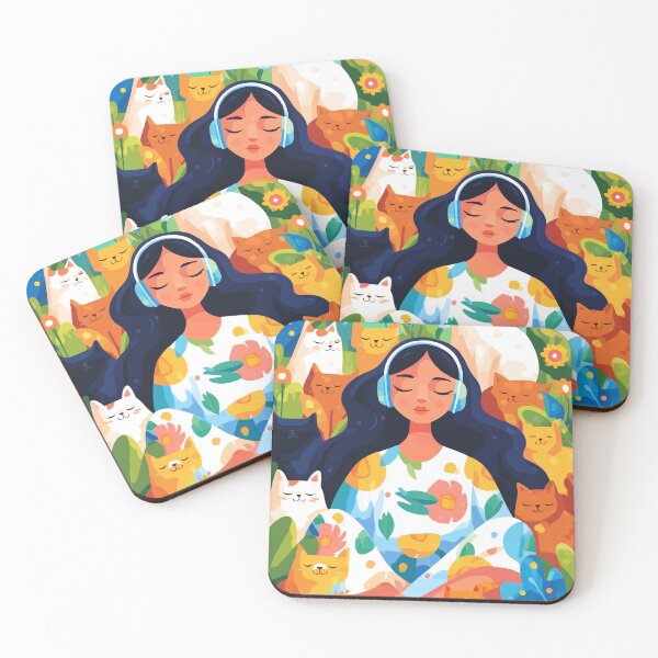 Item preview, Cozy Lofi Girl Meditating with Cute Cats designed and sold by AMIDATORA.