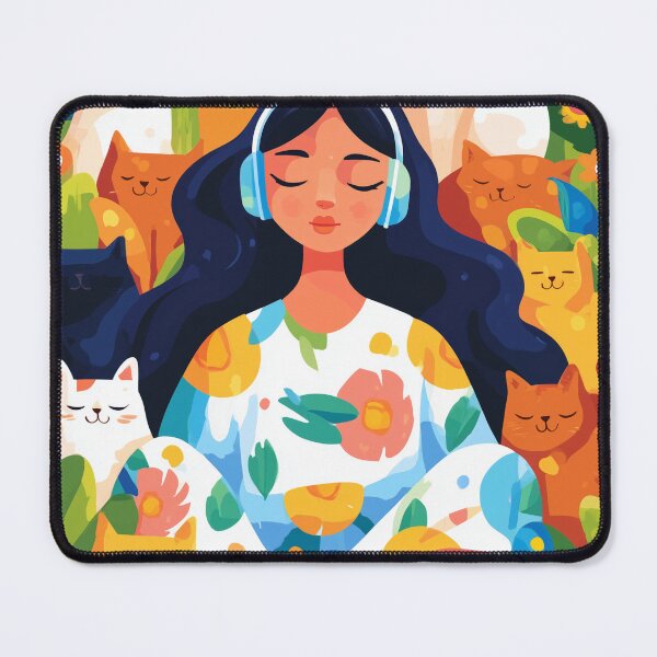 Item preview, Cozy Lofi Girl Meditating with Cute Cats designed and sold by AMIDATORA.