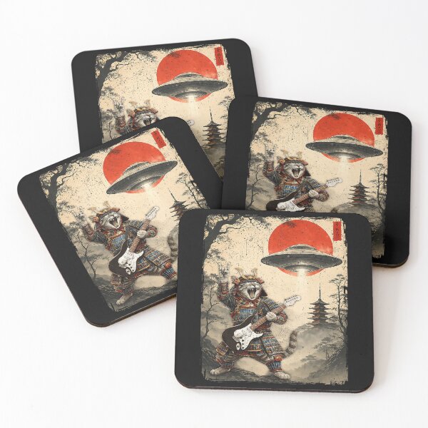 Item preview, Funny Samurai Cat Playing Guitar Rock Warrior Japanese Art designed and sold by Littermin.