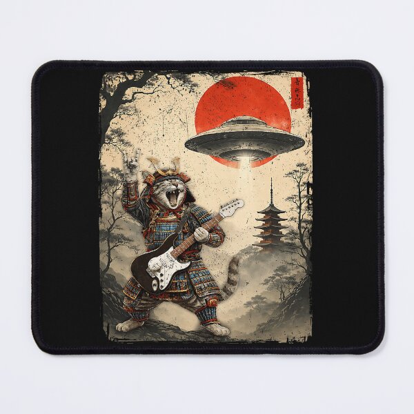 Item preview, Funny Samurai Cat Playing Guitar Rock Warrior Japanese Art designed and sold by Littermin.