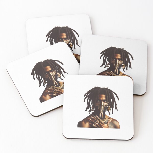 Item preview, Golden Mask Warrior - Afrofuturism Dark Tribal Portrait Art designed and sold by PrimalBeastLab.