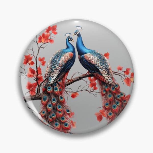 Item preview, Exotic peacock on a branch with red flowers designed and sold by Art-spree.