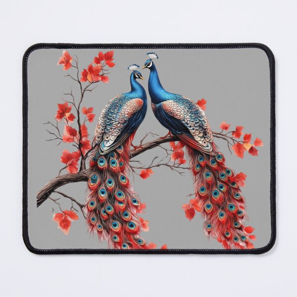 Item preview, Exotic peacock on a branch with red flowers designed and sold by Art-spree.