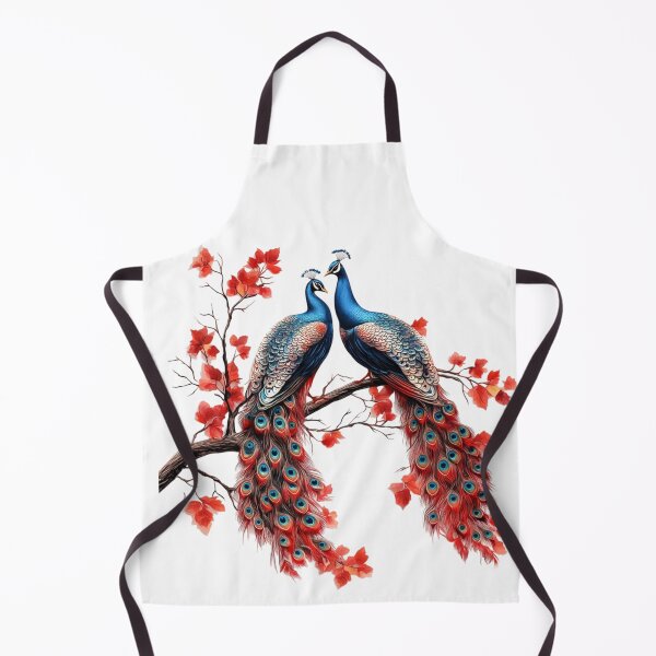 Item preview, Exotic peacock on a branch with red flowers designed and sold by Art-spree.