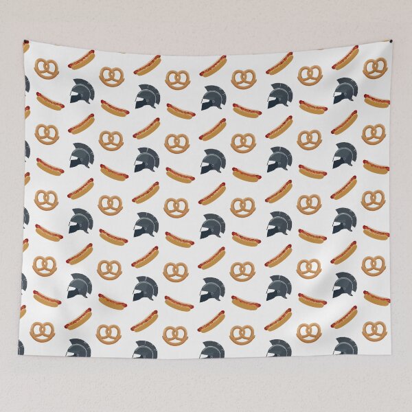 Item preview, Spartan Helmet & Street Food Pop Art Pattern: Hot Dogs & Pretzels designed and sold by PixelCatalyst.