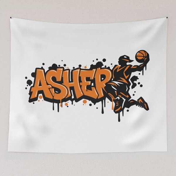 Item preview, Asher Basketball Graffiti Street Art Slam Dunk Design designed and sold by digital.stickerperso.com.