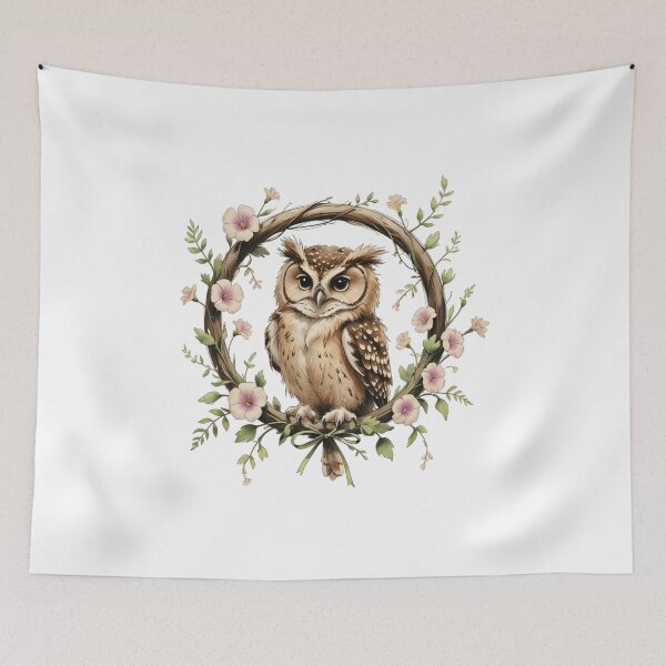 Item preview, Cute Woodland Owl Floral Illustration designed and sold by AQUILAKREO.