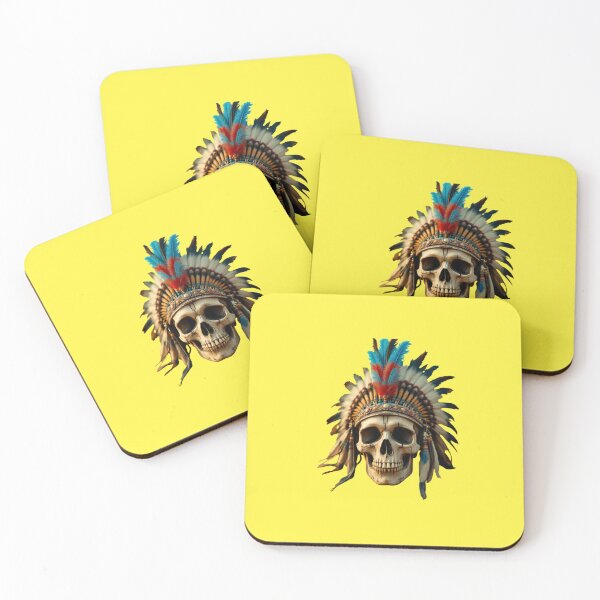 Item preview, Skull with Tribal Feather Headdress - Dark Fantasy War Bonnet Art designed and sold by PrimalBeastLab.