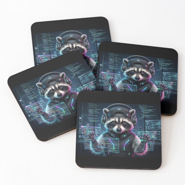 Item preview, Cyber Raccoon Hacker: Neon Techwear Edition designed and sold by Wild Hare.