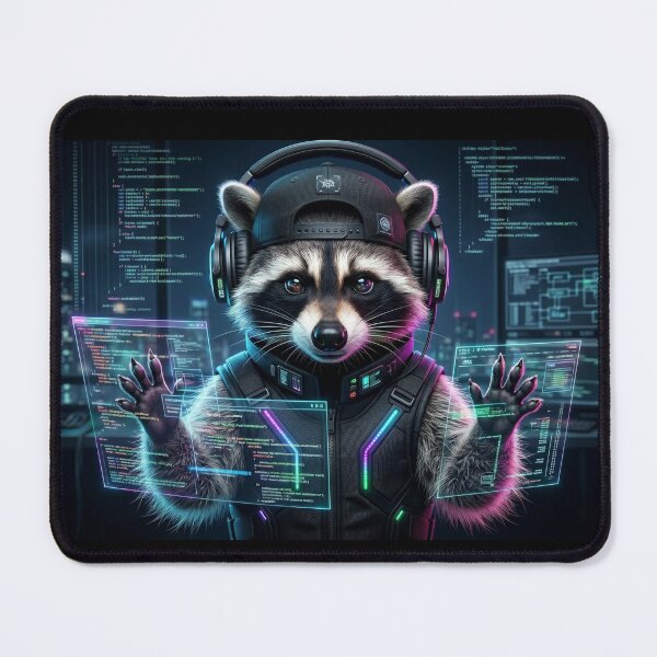 Item preview, Cyber Raccoon Hacker: Neon Techwear Edition designed and sold by Wild Hare.
