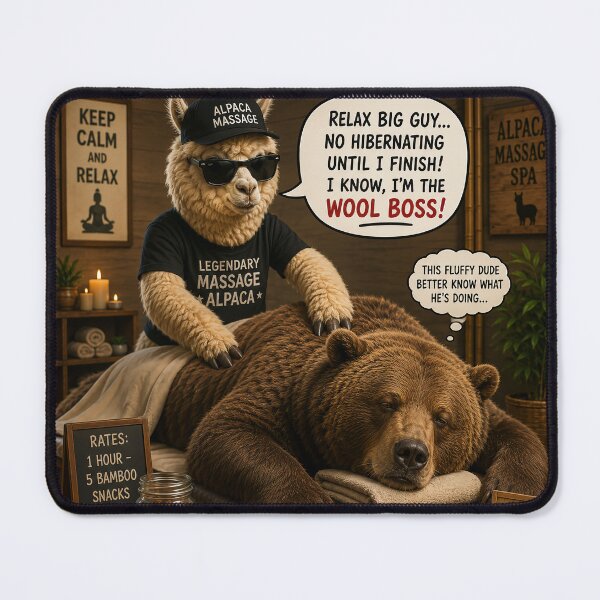 Item preview, Legendary Massage Alpaca Funny Bear Spa designed and sold by SoftAuraStudi0.