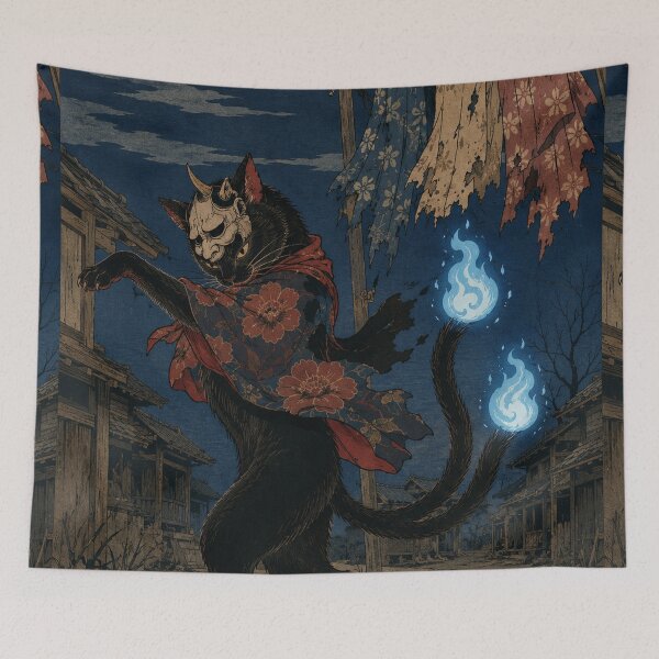 Item preview, Midnight Kabuki Nekomata Cat - Vintage Japanese Ukiyo-e Woodblock  designed and sold by bapupa.