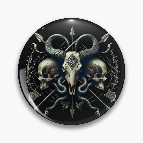 Item preview, Occult Ram Skull with Human Skulls & Snakes - Dark Pagan Metal Art designed and sold by PrimalBeastLab.