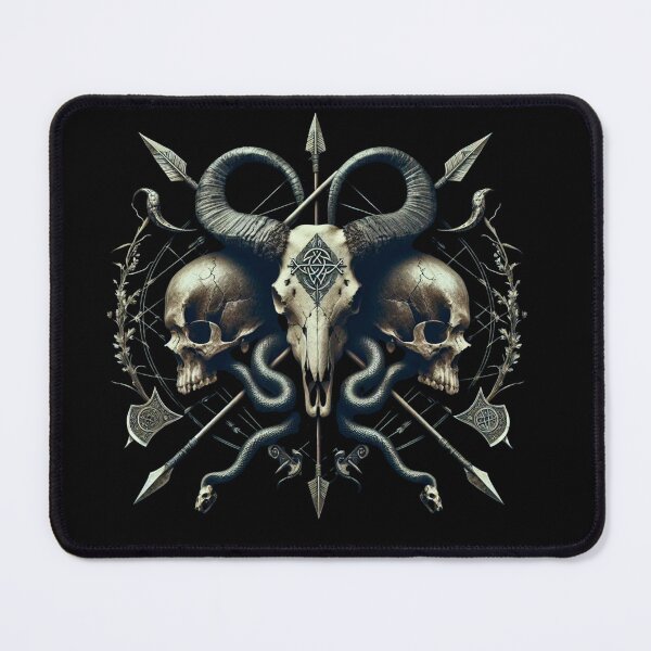 Item preview, Occult Ram Skull with Human Skulls & Snakes - Dark Pagan Metal Art designed and sold by PrimalBeastLab.