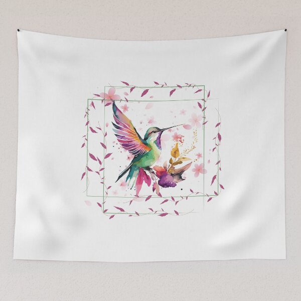 Item preview, Watercolor Hummingbird Floral Vine Frame Art designed and sold by ANoelleART.