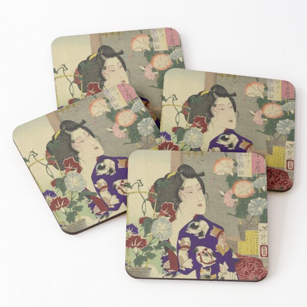 Item preview, Vintage Japanese Ukiyo-e Cat Kimono Art: Elegant Woman and Morning Glory designed and sold by vekotpu.