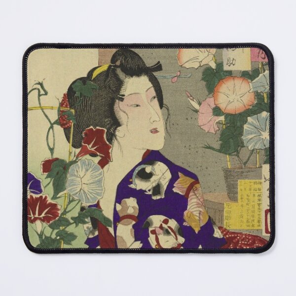 Item preview, Vintage Japanese Ukiyo-e Cat Kimono Art: Elegant Woman and Morning Glory designed and sold by vekotpu.