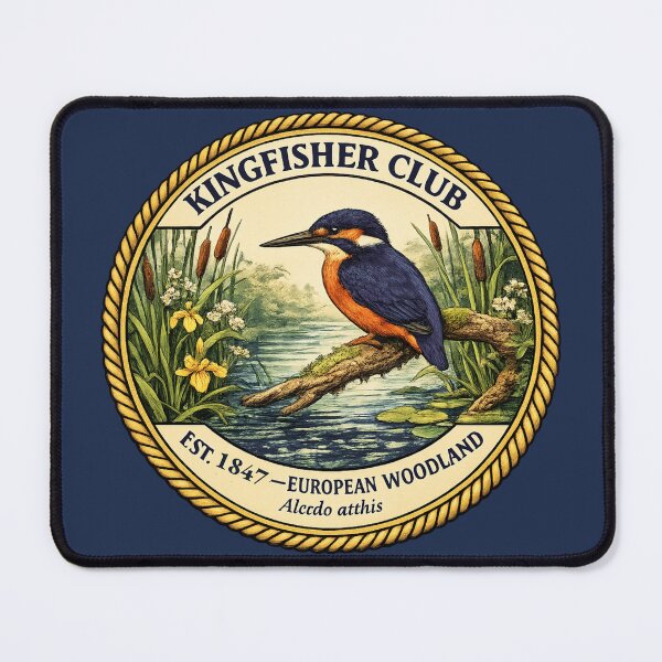 Item preview, Kingfisher Club Vintage Badge European Woodland Art designed and sold by CalmCapy Co.