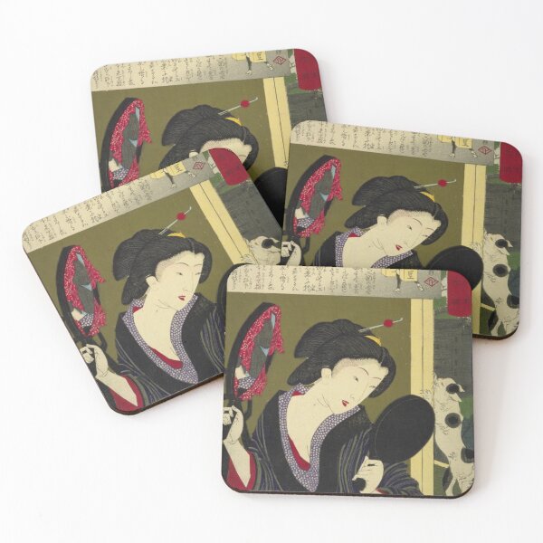 Item preview, Vintage Japanese Ukiyo-e Art: Elegant Woman with Mirrors and Cat designed and sold by vekotpu.