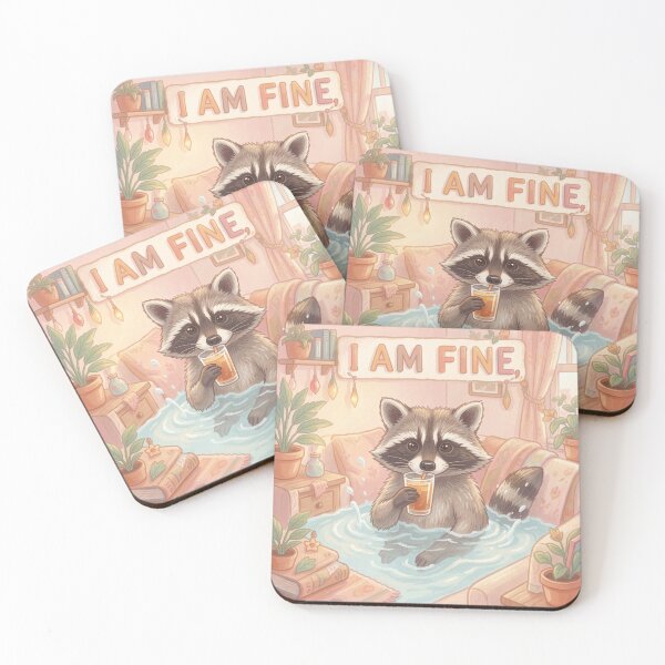 Item preview, I Am Fine Raccoon Drinking Juice designed and sold by SoftAuraStudi0.