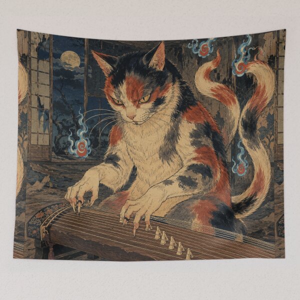 Item preview, Koto Playing Demon Cat - Vintage Japanese Ukiyo-e Woodblock  designed and sold by bapupa.