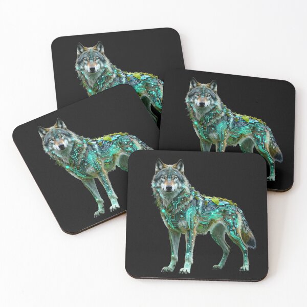 Item preview, Neon Biomechanical Wolf Glowing Circuit Board Art designed and sold by Shape-Forge.