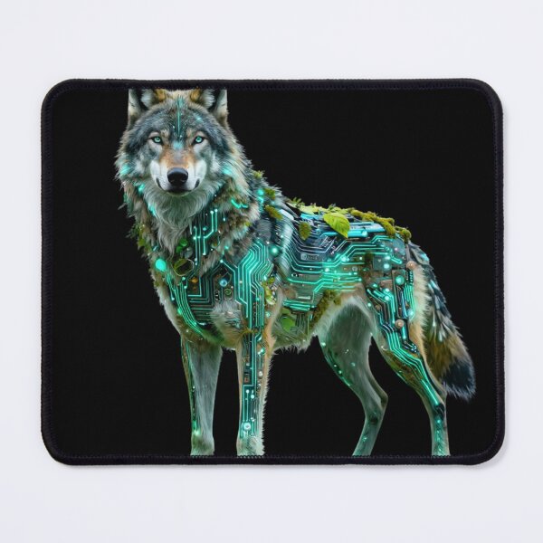 Item preview, Neon Biomechanical Wolf Glowing Circuit Board Art designed and sold by Shape-Forge.