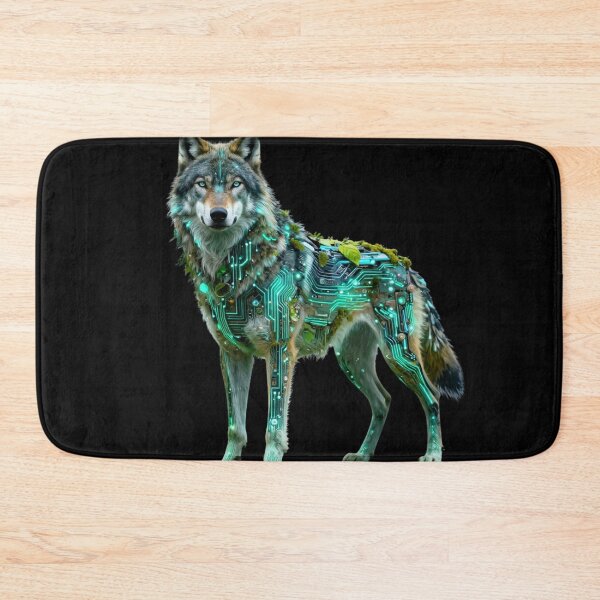 Item preview, Neon Biomechanical Wolf Glowing Circuit Board Art designed and sold by Shape-Forge.