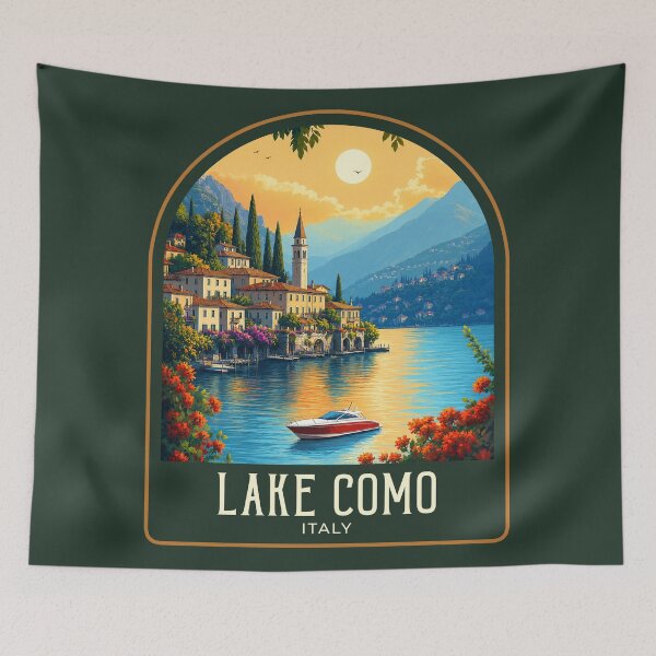 Item preview, Lake Como Vintage Travel Illustration designed and sold by HomeLivingCo.