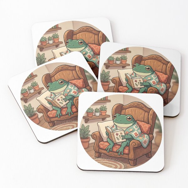 Item preview, Cottagecore Frog Reading Book in Armchair designed and sold by CrystalMineArts.