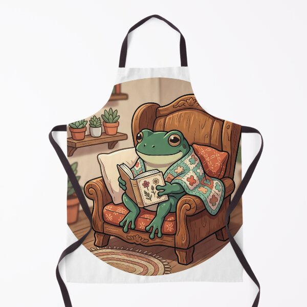 Item preview, Cottagecore Frog Reading Book in Armchair designed and sold by CrystalMineArts.