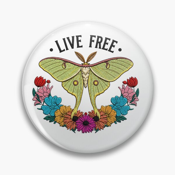 Item preview, Live Free Luna Moth Embroidery Design | Vintage Boho Moth Floral Art | Cottagecore Nature Aesthetic designed and sold by ColorSplash123.