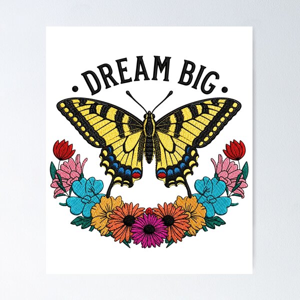 Item preview, Dream Big Swallowtail Butterfly Embroidery Design | Vintage Boho Floral Butterfly Art | Cottagecore Aesthetic designed and sold by ColorSplash123.
