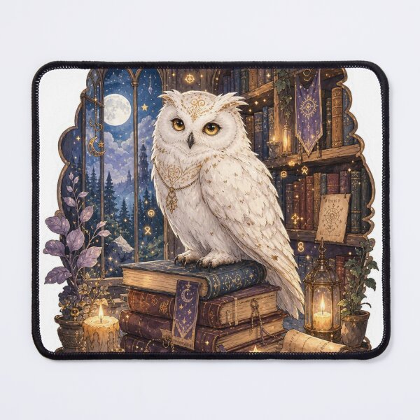Item preview, A dreamy fantasy scene depicts an elegant white owl  designed and sold by CozyAnimalArt.