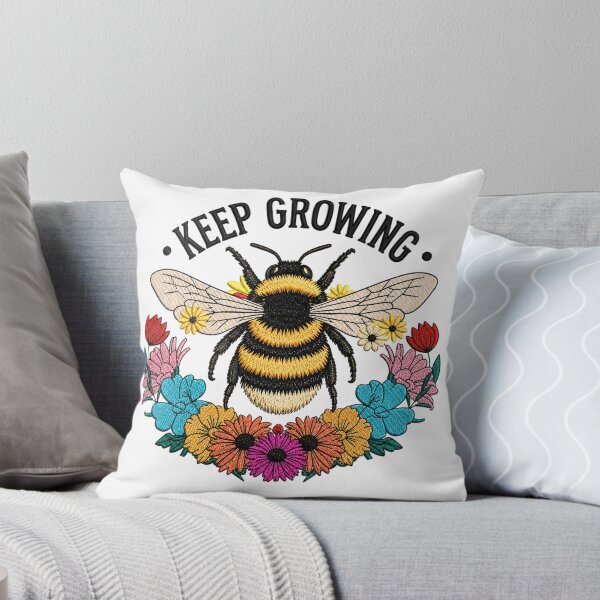 Item preview, Keep Growing Bumblebee Embroidery Design | Vintage Boho Bee Floral Art | Cottagecore Nature Aesthetic designed and sold by ColorSplash123.