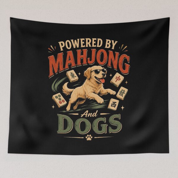 Item preview, Powered By Mahjong And Dogs Retro Funny Mahjong Player Dog Meme designed and sold by bilal sibgui.