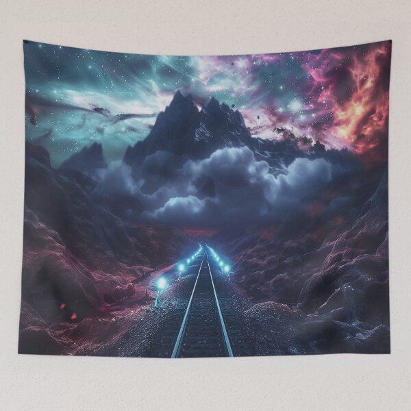 Item preview, Railway Beyond the Nebula Peaks designed and sold by QuantumDrift.