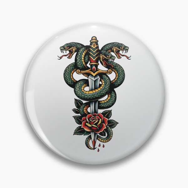 Item preview, Traditional Tattoo Dagger and Hydra Snakes with Rose designed and sold by BrownHorse90s.