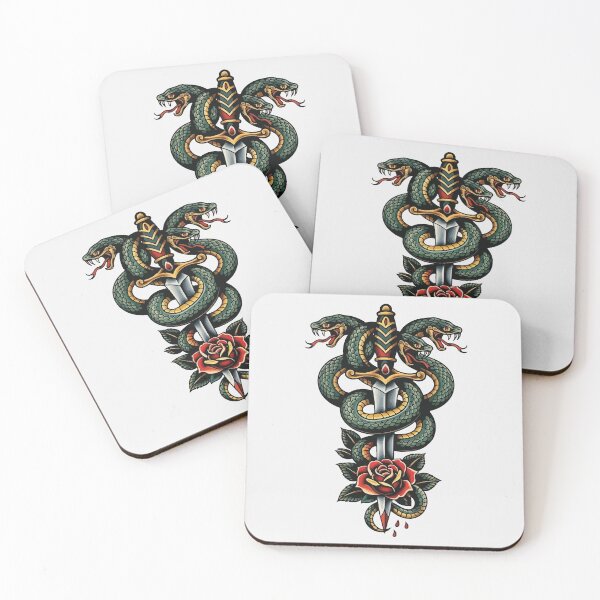 Item preview, Traditional Tattoo Dagger and Hydra Snakes with Rose designed and sold by BrownHorse90s.