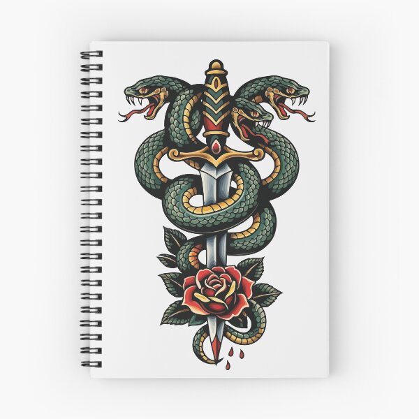 Item preview, Traditional Tattoo Dagger and Hydra Snakes with Rose designed and sold by BrownHorse90s.